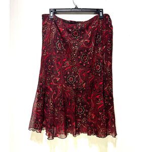 First Option y2K skirt whimsy goth dark romantic floral sheer burgundy women L